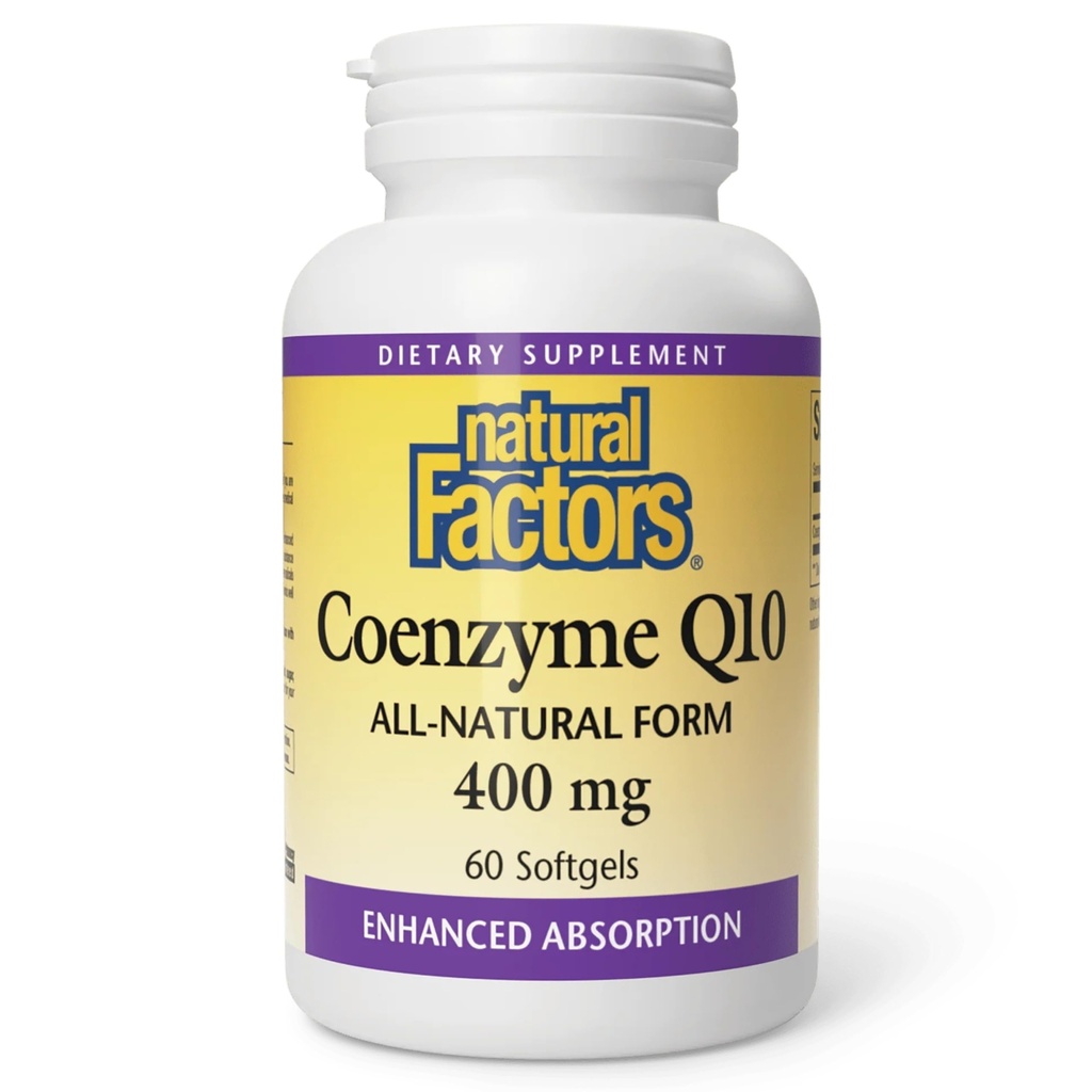 Natuurlijke factoren Co-enzym Q10 - Antioxidant Ondersteuning Supplement Ondersteunt Cellular Energy Production - Betere absorptie hulpmiddelen gezonde hartfunctie - 400 mg, 60 Softgels (60 porties)