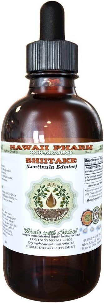 Shiitake Alcoholvrije Liquid Extract, Biologische Shiitake (Lentinula Edodes) Gedroogde Paddestoel Glyceriet Natuurlijke Kruidensupplement, Hawaii Pharm, USA 2 fl.oz