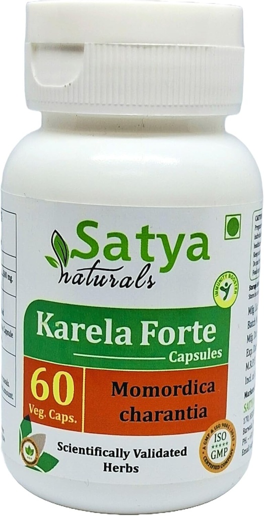 Bitter Melon Forte Capsules 500 mg. 60 Veg. Capsule | Karela (Momordica Charantia) Extract Capsules for Men and women | Ayurvedic Herbal Supplement/Remedies | 10:1 Forte (1 Bottle of 60 Capsules)