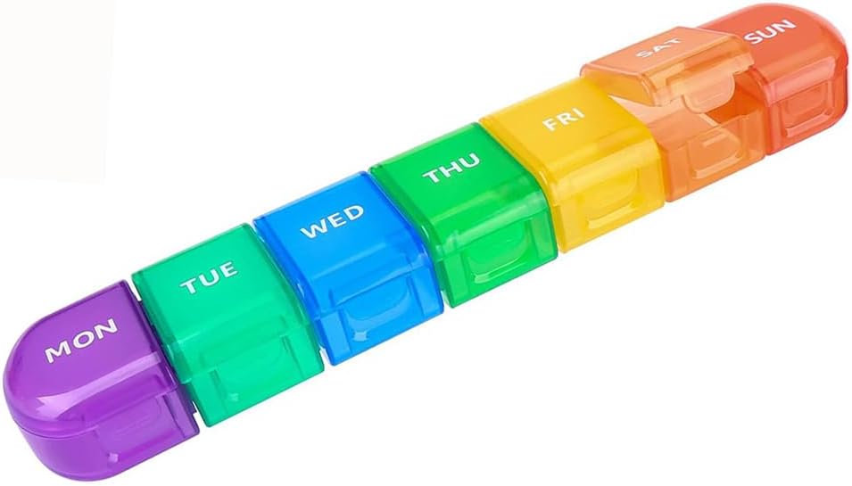 Weekly pil Organizer Case, Large 7-Day Daily Pill Box Container, Kleurrijke Portable Detachable Medicine Dispenser, Meds Herinneringshouder voor Medicatie, Vitamine, Visolie, Supplementen, Capsule
