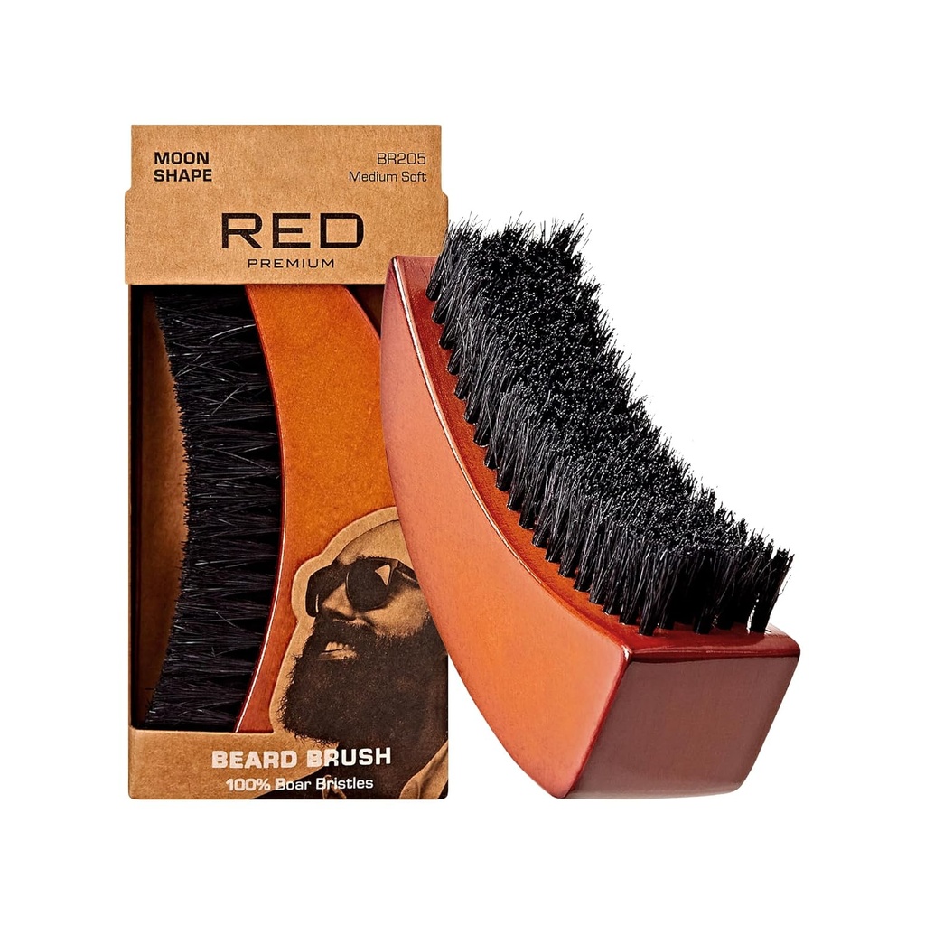 RED by Kiss Beard Borstel met 100% natuurlijke berenborstel voor mannen, premium houten borstel, baarden snorren bruidegom scheren Comb, tamme en zachte gezichtshaar (MOON Shape)