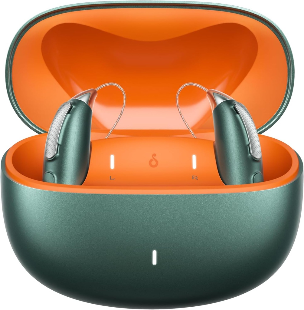 Oplaadbare Bluetooth Hoortoestellen voor licht tot ernstig gehoorverlies - OTC - Smart Fitting - RIC (Receiver-in-Canal) Ontwerp met geluiddemping - Inclusief laadbox, groen