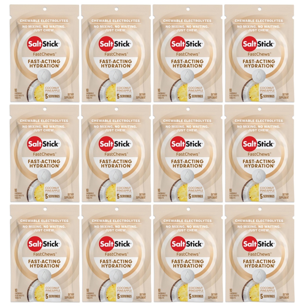 SaltStick Electrolyte FastChews - 120 Count Coconut Ananas smaak - Electrolyte tabletten voor hydratatie, zout Tabs - 10 Tellen (Pack van 12)