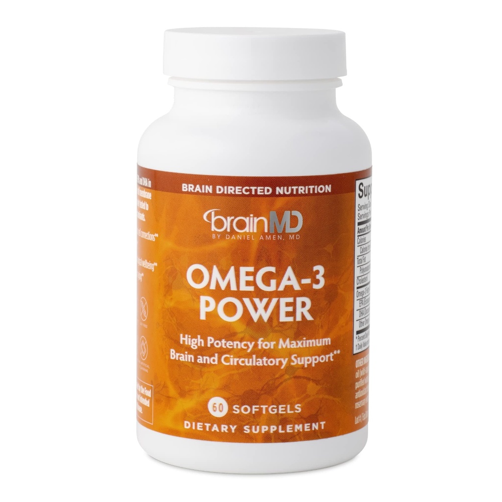 BRAINMD Dr Amen Omega-3 Power - 60 Capsules - Joint & Immune Support Supplement - Bevat DHA & EPA - Glutenvrij - 30 porties