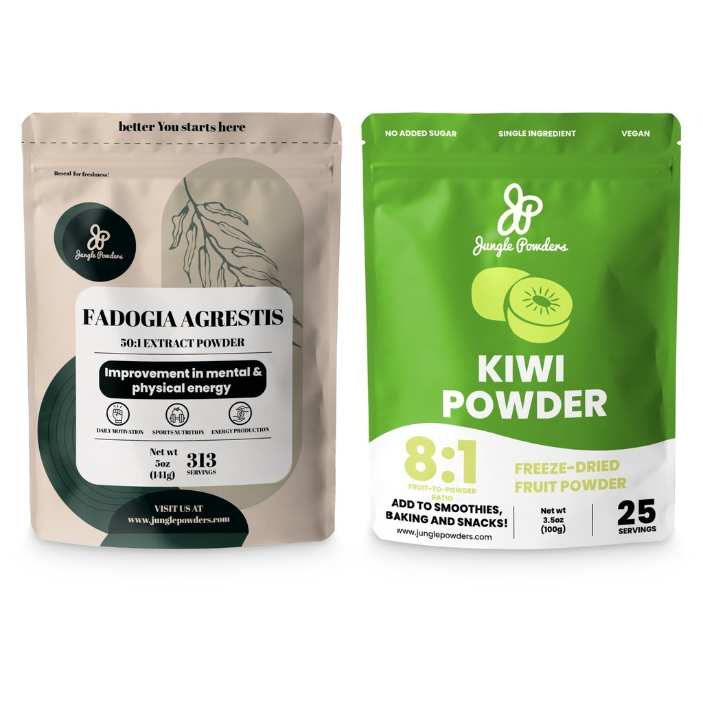 Junglepoeders Mannengezondheidsbundel: 5oz Fadogia Agrestis Extract & 5oz Freeze-Dried Kiwi Fruitpoeder - Pure Nigeriaanse Fadogia voor Traditionele Drive & Passie Ondersteuning & Ongezoete Kiwi Extract