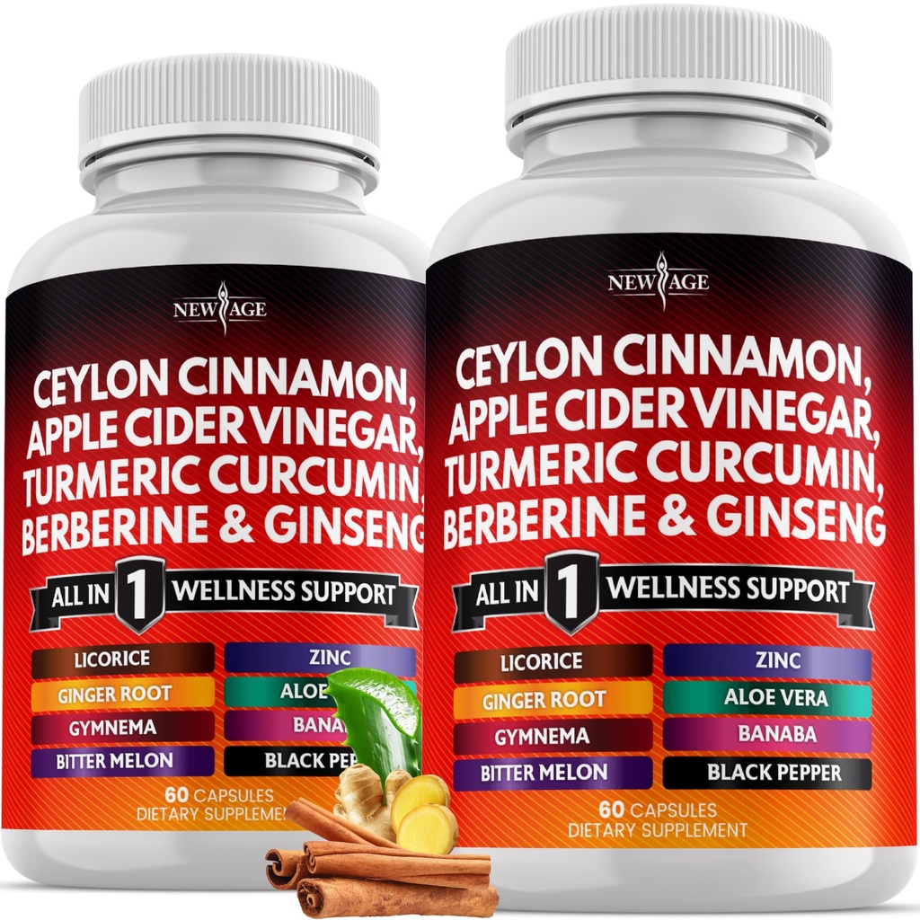 Ceylon Cinnamon, Kurkuma, Apple Cider Vinegar, Ginseng, Aloë Vera, Berberine Plus Banaba, Ginger Root - 120 Tel.