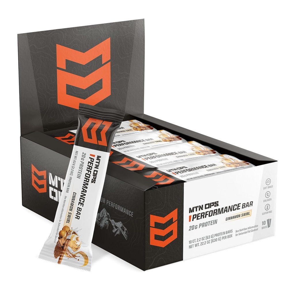 MTN OPS Frosted Cinnamon Swirl Proteine Bars, hoog eiwit met Wei Isolaat en Wei Concentraat, Lage Suiker, Glutenvrij, 10 Tellen