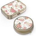 Pillen Organisator pil Box met spiegel Retro kleine pil geval voor Purse of Pocket bronzen pil Box of vitamines, visolie, supplementen, pil bevat reizen geschenken(2PCS-Retro roze bloem)