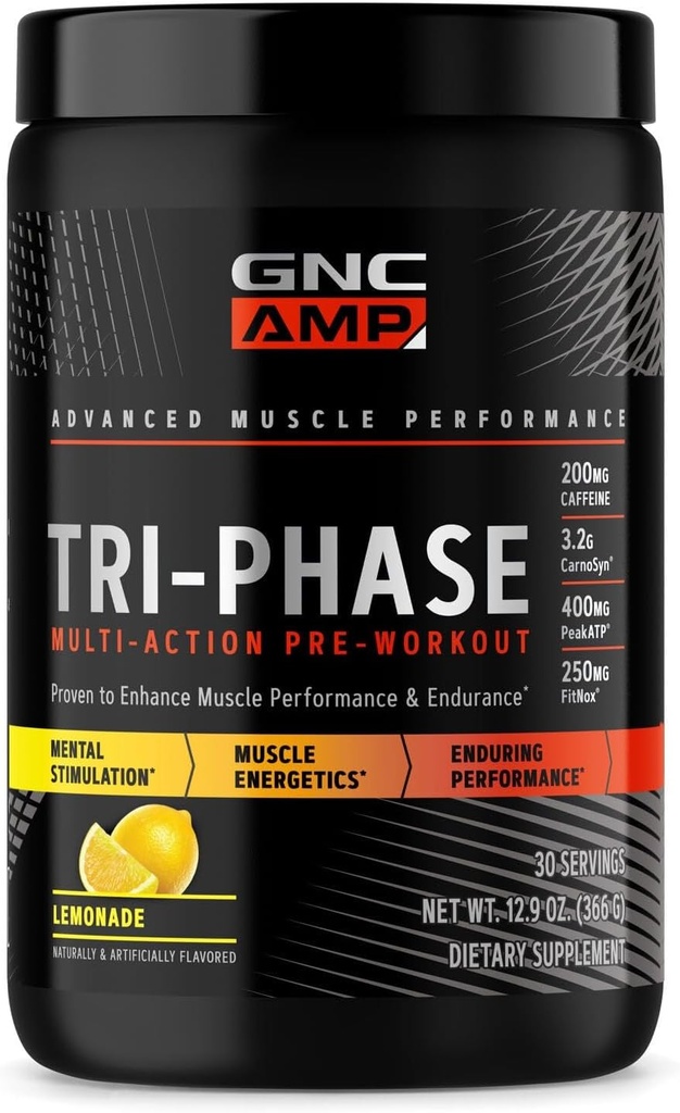 GNC AMP Tri-Fase Multi-Action Pre-Workout - Limonade(30 Servers)
