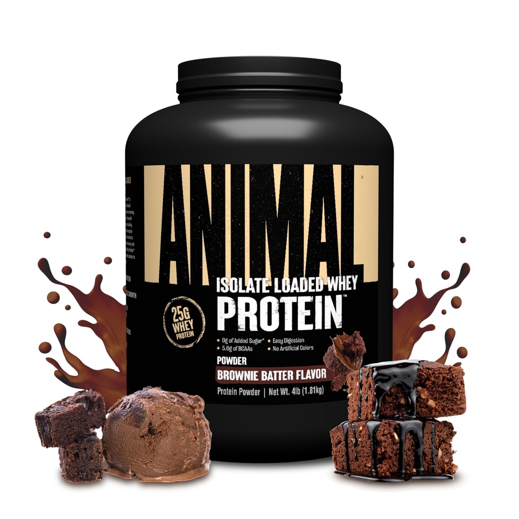 Animal Wei Isolaat Proteïne Poeder - geladen voor pre & post workout Muscle Builder and Recovery met decompensative Enzymes for Men & Women - 25g Proteïne, Great Taste, Low Sugar - Brownie Batter 4 lbs