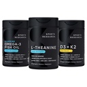 Sports Research Body Wellness Pack - Dubbele sterkte L-Theanine (Sunthenine) Supplement 200mg, Triple Strength Omega 3 Visolie (1250mg) en Vegan Vitamin D3 (5000 IE) + K2 (100 mcg Mk7)