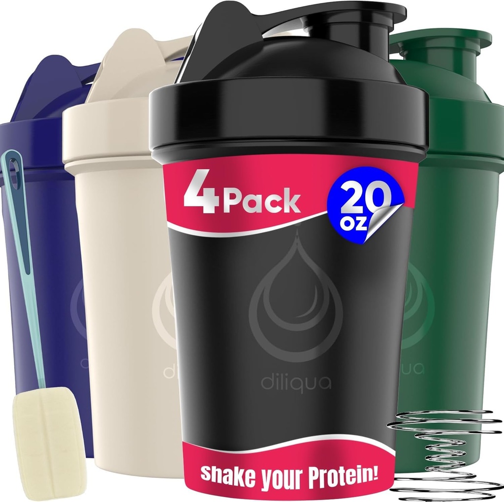 4 PACK, 20 oz Shaker flessen met Wire Whisks voor Proteïnemixen 