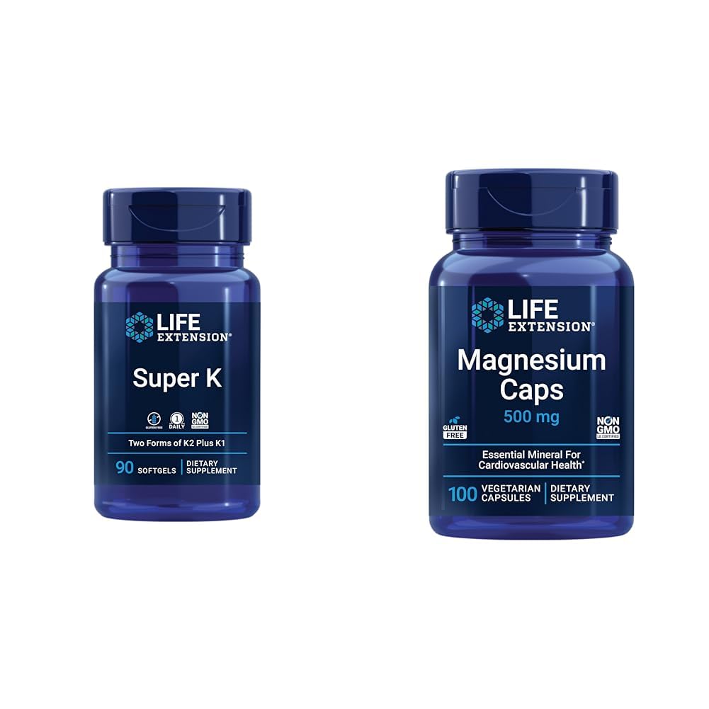 Life Extension Super K Vitamin K1, K2 MK-7, MK-4, Vitamin C and Magnesium Capsules 500mg, Heart, Bone, Arterial Health
