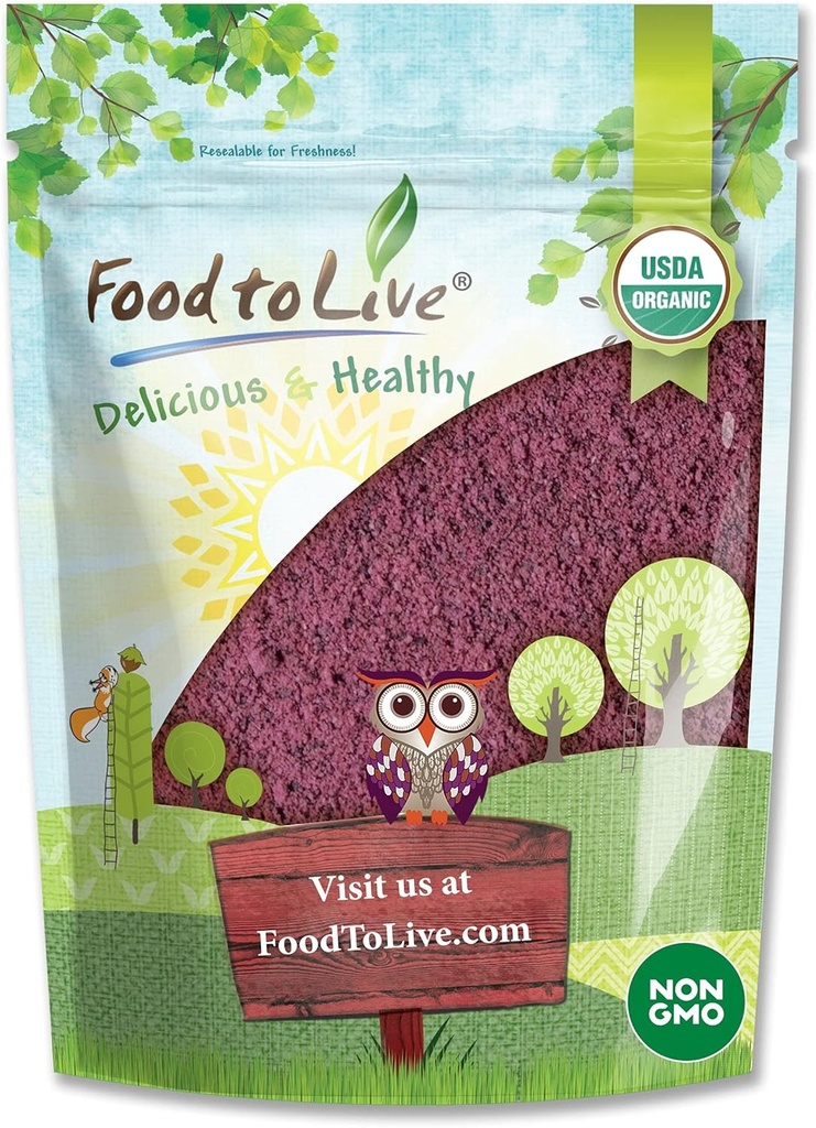 Food to Live - Organic Black Elderberry Juice Powder, 12 Ounces Non-GMO, Gemaakt van ruwe gedroogde bessen, ongezwaveld, Veganistisch, Bulk, Groot voor het bakken, Smoothies, Yogurts, Geen Sulphites, Bevat maltodextrine