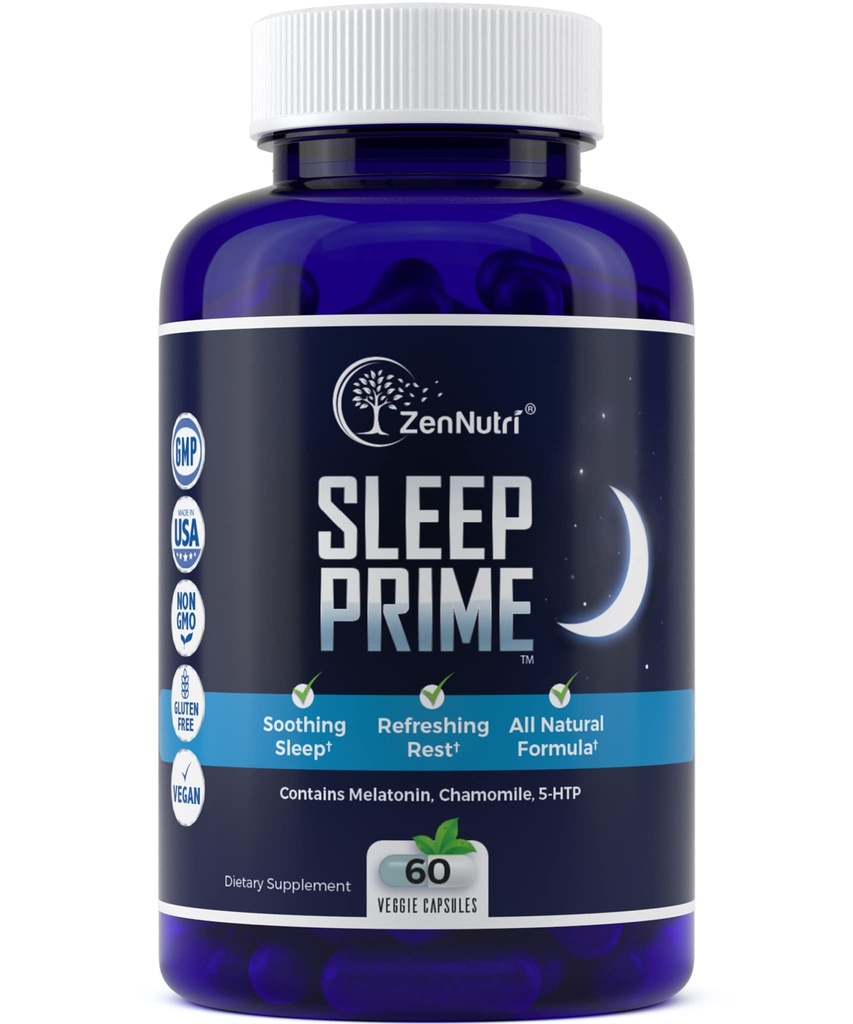 Slaap Prime Vegan natuurlijke slaaphulp voor volwassenen extra sterkte - Diepe slaap Supplement - Herbal Slaappil - Stress Relief - Melatonine, GABA - 60 Veggie caps