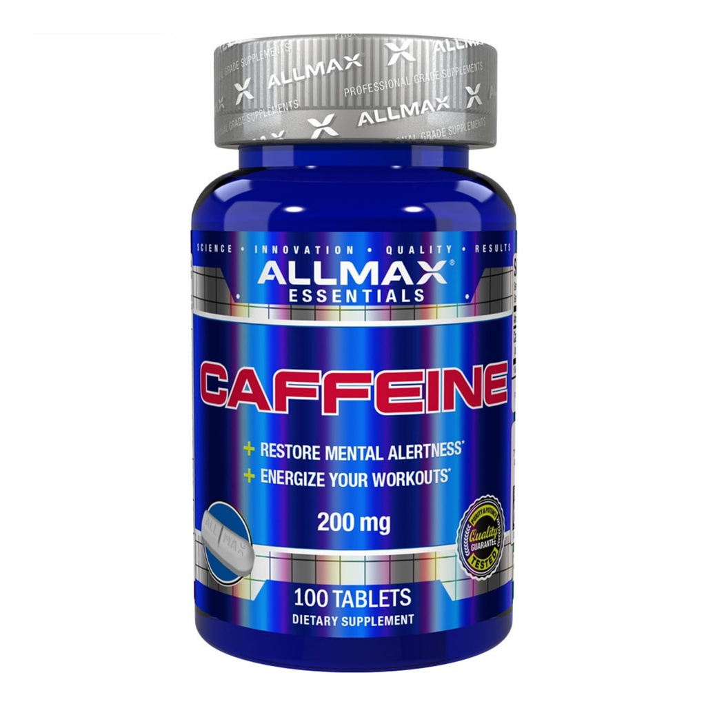 ALLMAX Voeding Cafeïnepillen, Sustained Energy & Pre - Workout Mental Focus, Fast Absorbing & Vegan, 200 mg, 100 tabletten
