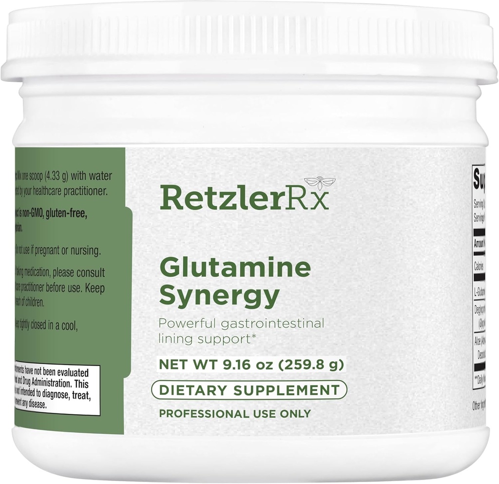 RetzlerRx Glutamine Synergy L-Glutamine Powder with DGL & Aloe - 9,27 oz Gastro-intestinale Ondersteuning Supplement - Non-GMO, Glutenvrije en Veganistische Formule voor Digestieve Gezondheid en Immuun Systeem Ondersteuning