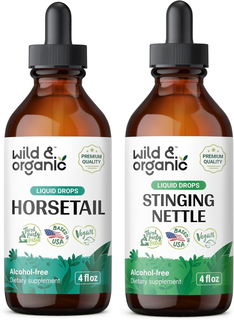 Wild & Organic Horsetail Tinctuur 4 fl oz & Stinging Nettle Root Tinctuur 4 fl oz