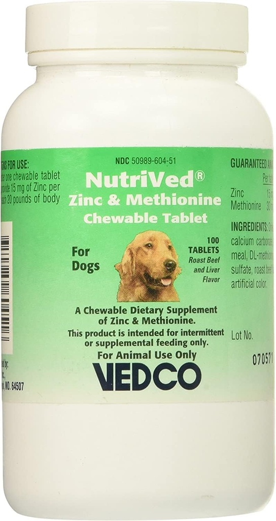 NutriVed Zink & Methionine Kauwtabletten voor honden (100 telling)
