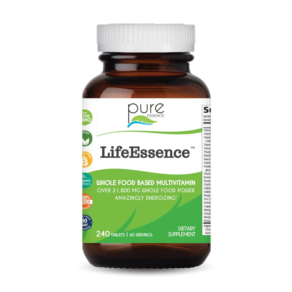 PURE ESSENCE LABS LifeEssence Multivitamine voor vrouwen en mannen - natuurlijke kruidensupplement - vitamine D, vitamine D3, vitamine B12, biotine met hele voedingsmiddelen (240 tabletten)
