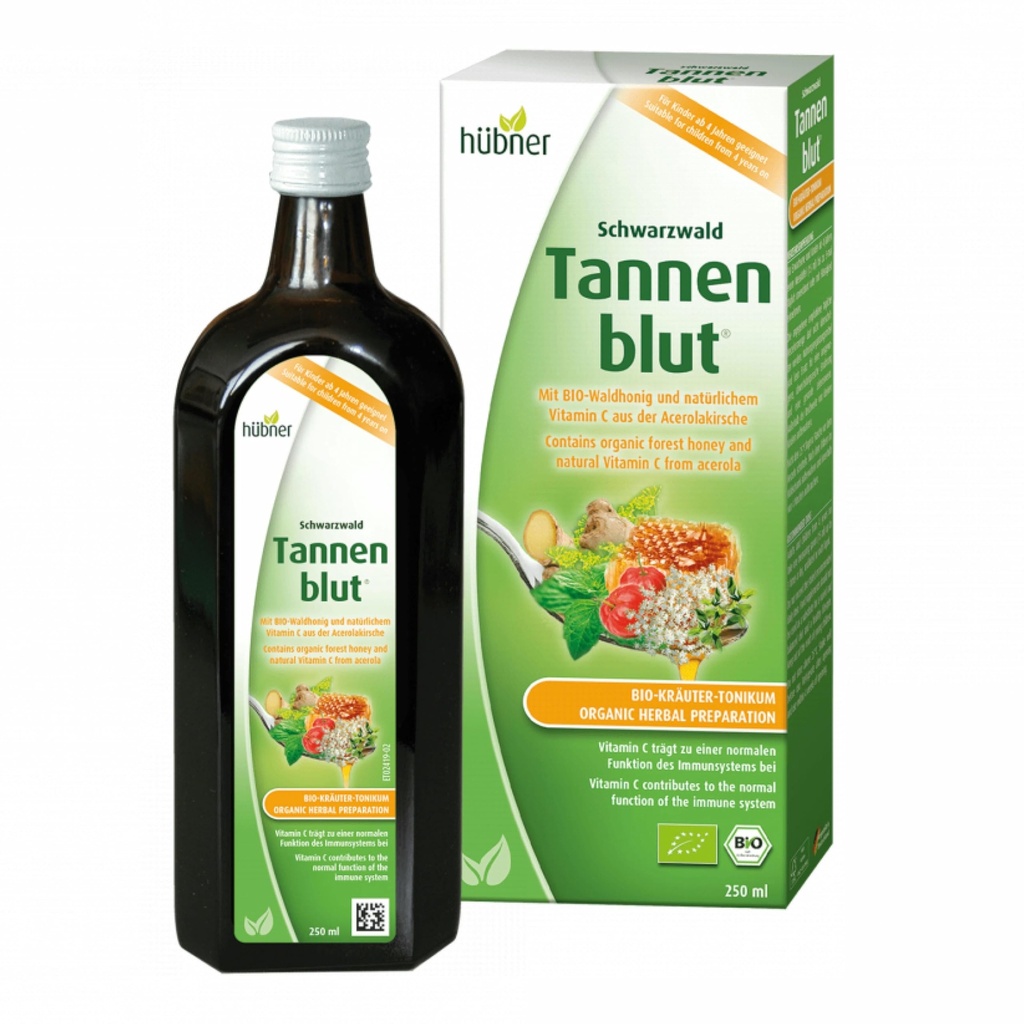 Hubner Tannenblut Biologische Kruidenbereiding, Honing Hoest Siroop, Koude en Pijnlijke Keel Ondersteuning, Verzachtende Verlichting, Vitamine C Supplement voor Volwassenen en Kinderen 4 en Ouder, Kosher en Alcoholvrije, 250 ml