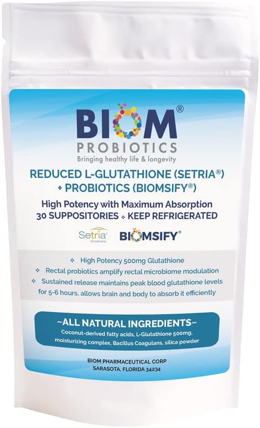 Hoge Potentie 500mg Verminderd L-Glutathione (Setria Brand) + Probiotische Zetpil. Maximale Biobeschikbaarheid Glutathion Formulatie met Krachtige Antioxidanten. Probiotische aanvullingen De formulering