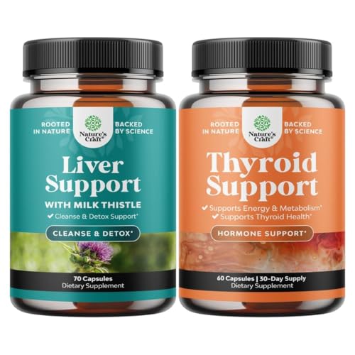 Bundel van Lever Reiniging Detox & Reparatie Formule en Herbal Thyroid Ondersteuning Complex - met Milk Thistle Dandelion Root Kurkuma en Artichoke Extract - Mood Enhancer Energie Supplement voor Thyroid Health