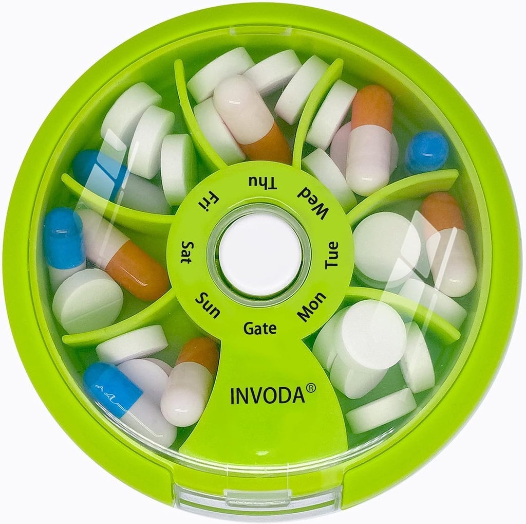 Pillen Organisator Kleine pil geval 7 Dag Portable Travel Pill Box Schattige dagelijkse pil Container voor Medicine Visolie Supplementen Vitamine geval (Groen)