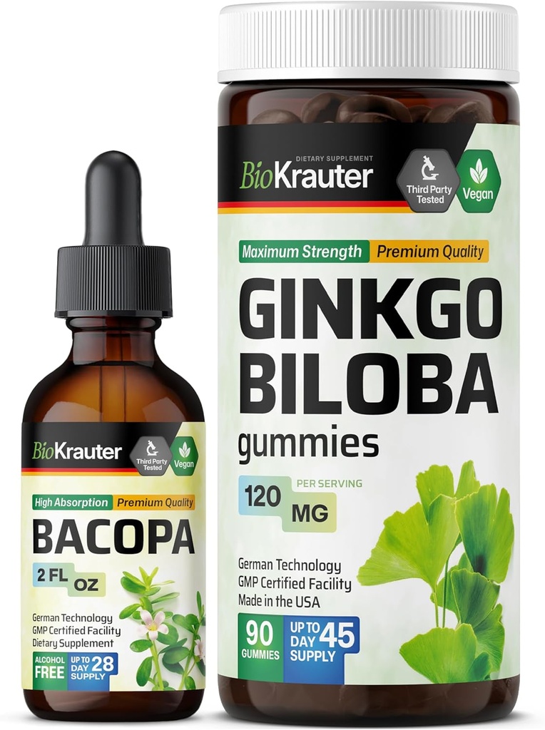 BIO KRAUTER Bacopa Tinctuur 2 Fl. Oz. & Ginkgo Biloba 90 Gummies