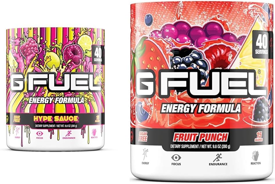 G brandstof Hype Sauce Energy Powder, Sugar Free, Clean Cafeine Focus Supplement, Water Mix & Fruit Punch Tub (40 Servings) Elite Energy and Endurance Formula, 9,8 oz(280g)