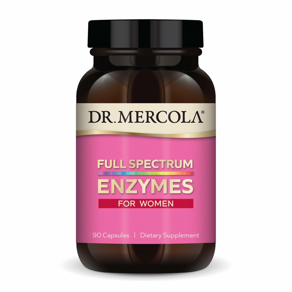 Dr. Mercola Full Spectrum Enzymes for Women - 22 Diverse Enzymes - Ondersteunt Digestieve & Gut Health - Non-GMO, Glutenvrije & Sojavrije - 90 Capsules (90 porties)