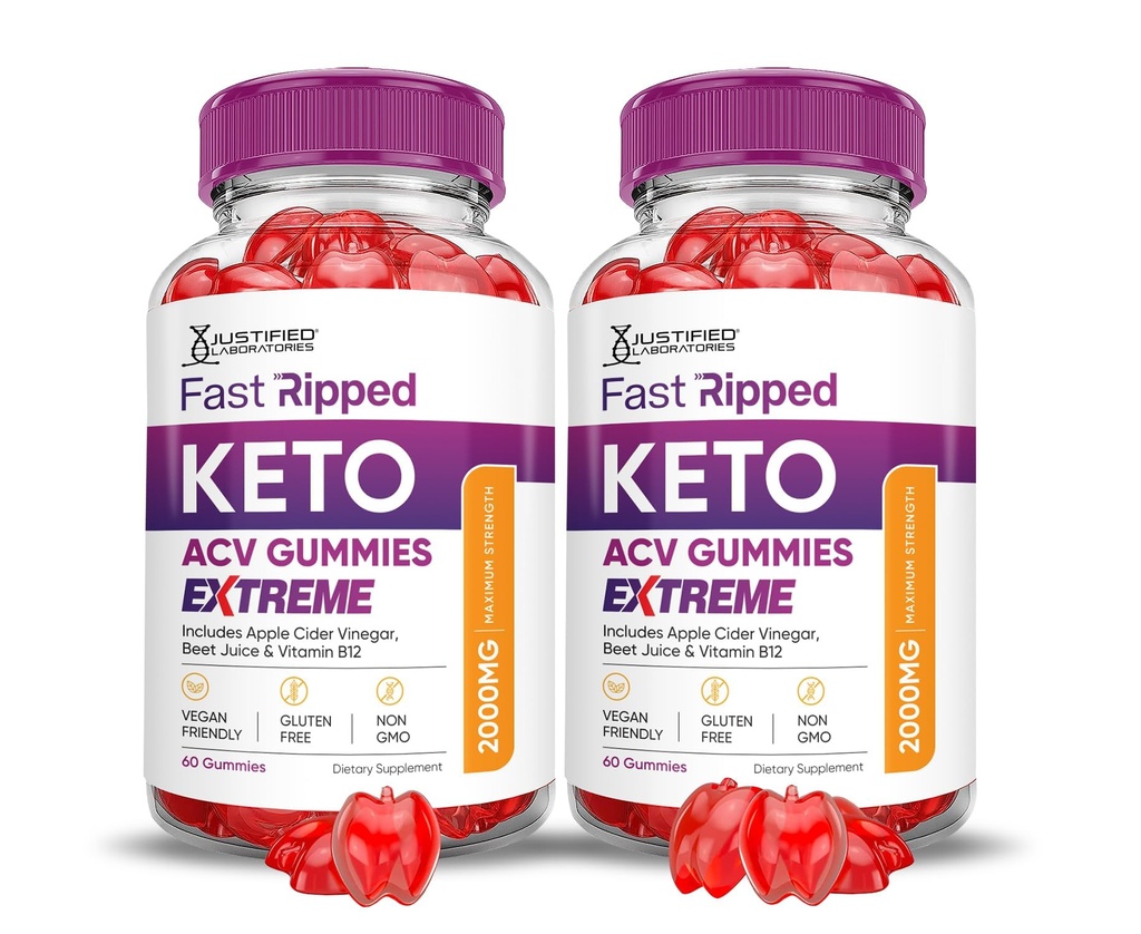 (2 Pack) Fast Ripped Keto ACV Gummies Extreme 2000MG Fast Ripped Keto Gummies Apple Cider Vinegar Geformuleerd met Granaatappel Beet Sap Poeder B12 Vegan Non GMO 120 Gummys