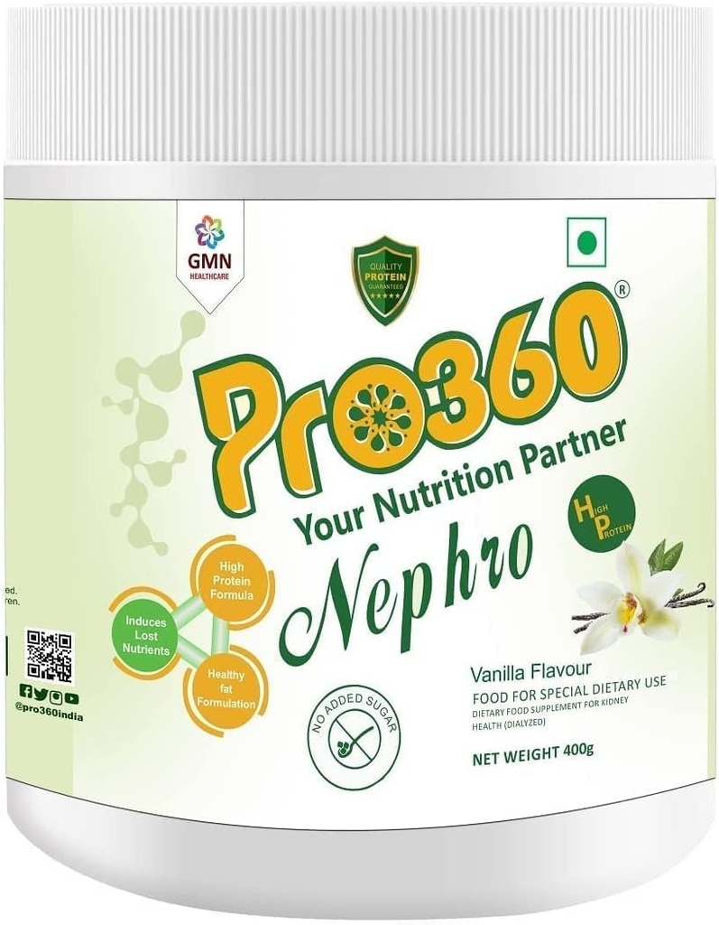 Nephro HP - Dialyse Care Voeding Proteïne Drink (Vanilla Flavour) Geen toegevoegde suiker, Speciaal Dieetsupplement voor de Nier/Renale Gezondheid, 400 Gm