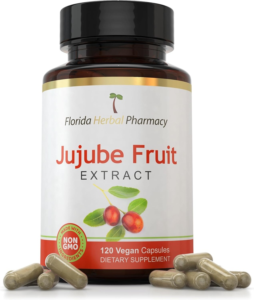 Florida Herbal Pharmacy, Jujube Fruit Extract Supplement Capsules 10:1 (120 capsules) 500 mg per capsule, 1000 mg Serving