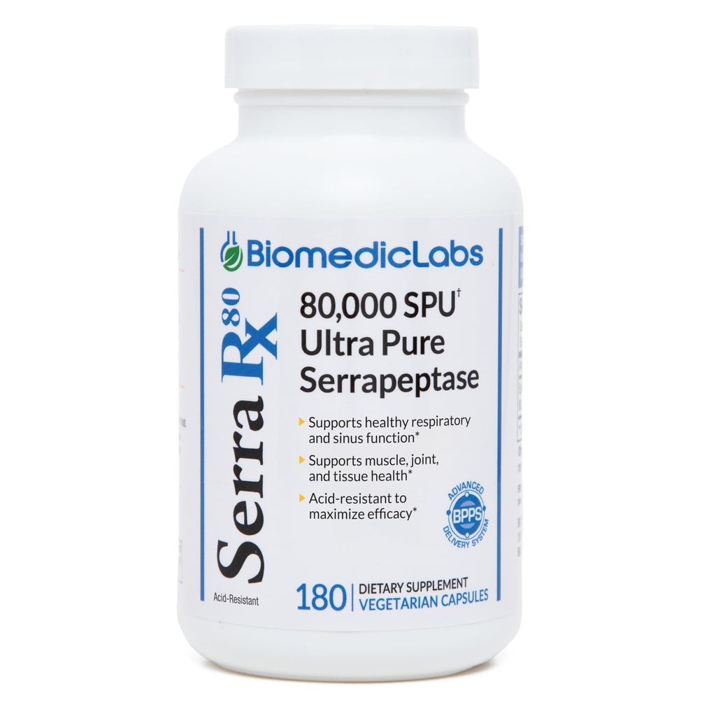 Serra-RX 80.000 SU Serrapeptase - zuur-restant Proteolytische Systemische Enzyme, Non-GMO, Glutenvrij, Veganistisch, Ondersteunt Sinus & Lung Health, 180 Veg Capsules