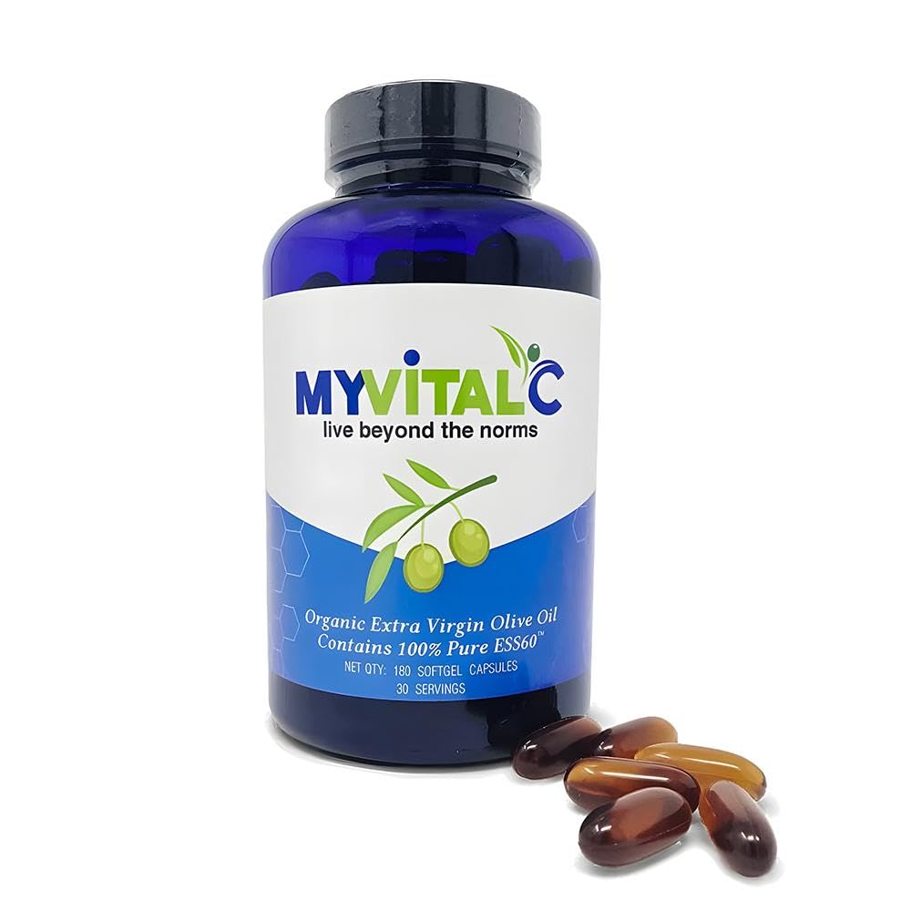 MyVitalC Pure ESS60 Extra Virgin olijfolie Softgel Capsules - Hoge sterkte Antioxidant Supplement met zuivere olijfolie - Orale Supplement - Supplementen voor mannen en vrouwen - 180 Softgels