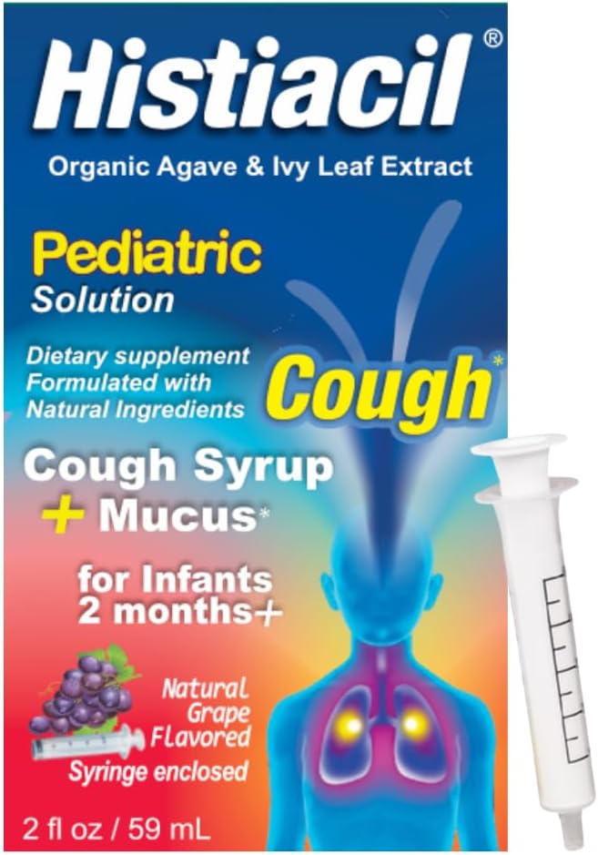 Histiacil Biologische Agave Jarabe para TOS, Zuigelingen 2 Maanden en Ouder, Hoest + Slijm Relief Made with Agave & Ivy Leaf Extract, Pediatric Formula for Children's Daytime Slijm Grape Flavor, 2 fl oz