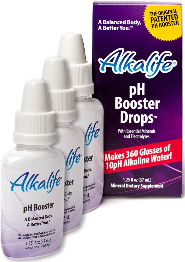 Alkalife Alkaline Waterdruppels - De eerste gepatenteerde Alkalinisatie pH Booster w/Minerals & Elektrolyten - Balance pH, Neutralize Acid, Immune Support, Peak Performance, Detox, Algehele Wellness - Pack of 3