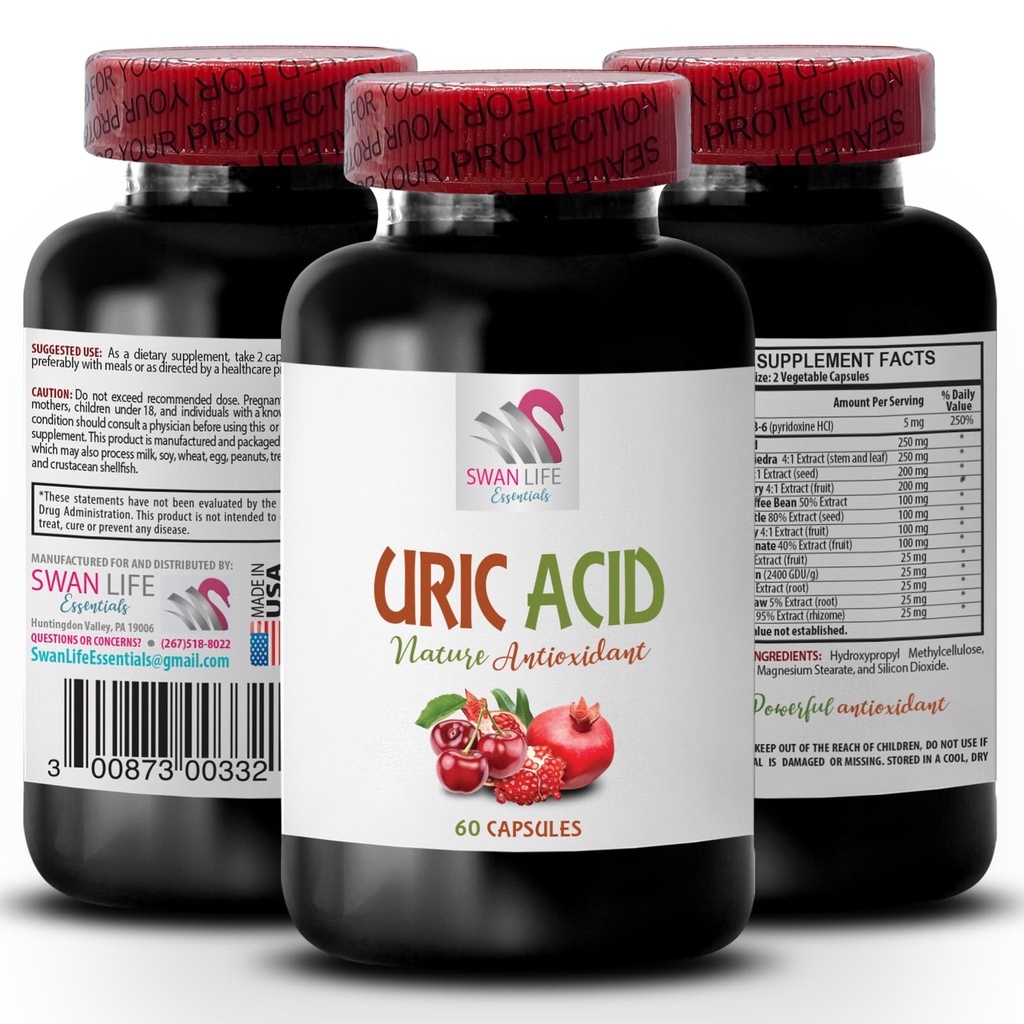 Natuurlijke manieren om urinezuur te verlagen - URIC zuur - Supplementen voor urinezuur, Supplementen om urinezuur te verlagen, Tart Cherry Extract Capsules, Tart Cherry Pillen, Green Coffee Bean Extract 1Bot 60Caps