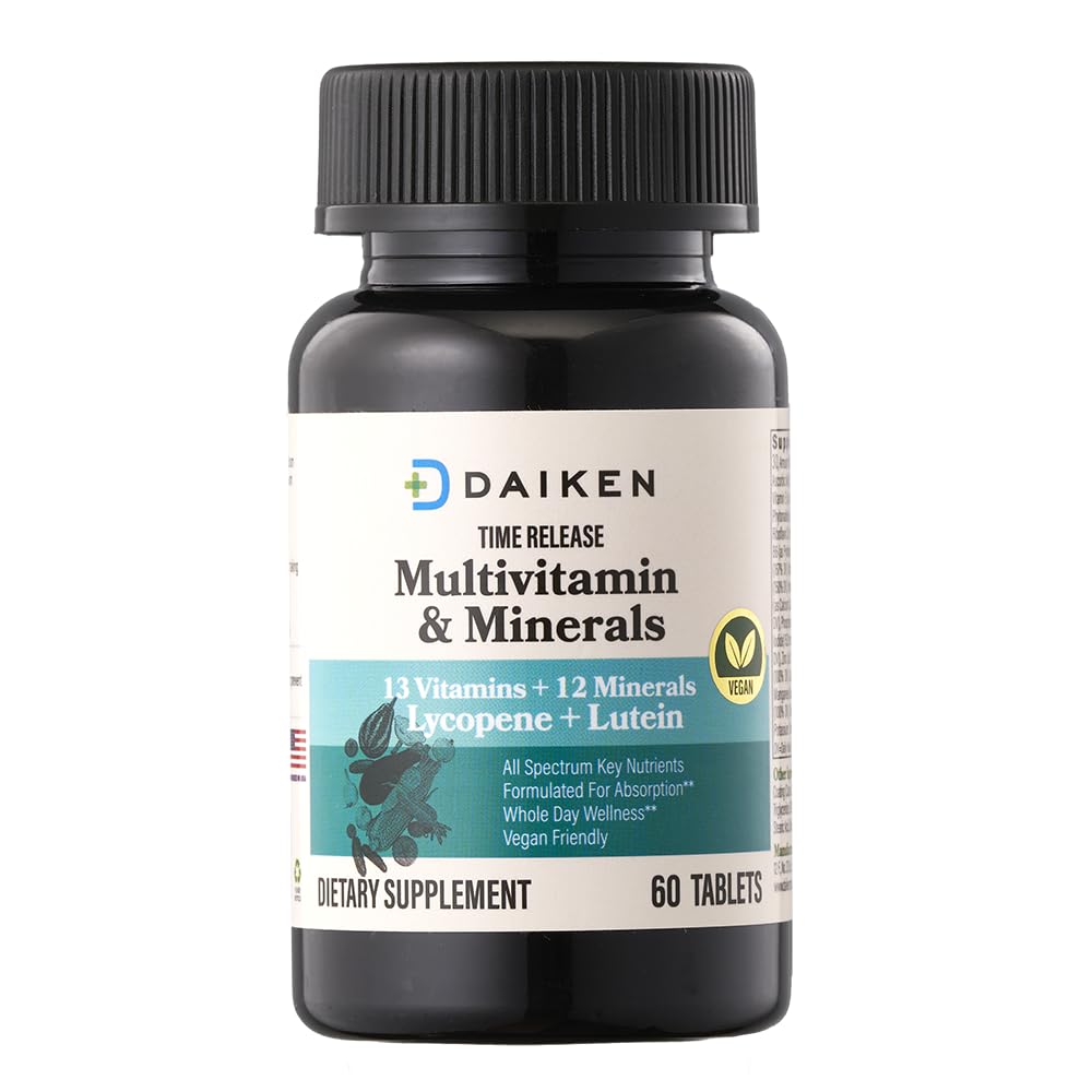 DAIKEN Mini Multivitamin, 60 Tablets, Enhanced with Lutein, Lycopene & Folic Acid, Time Released Multivitamin for Women & Men, Vegan & Easy to Swallow