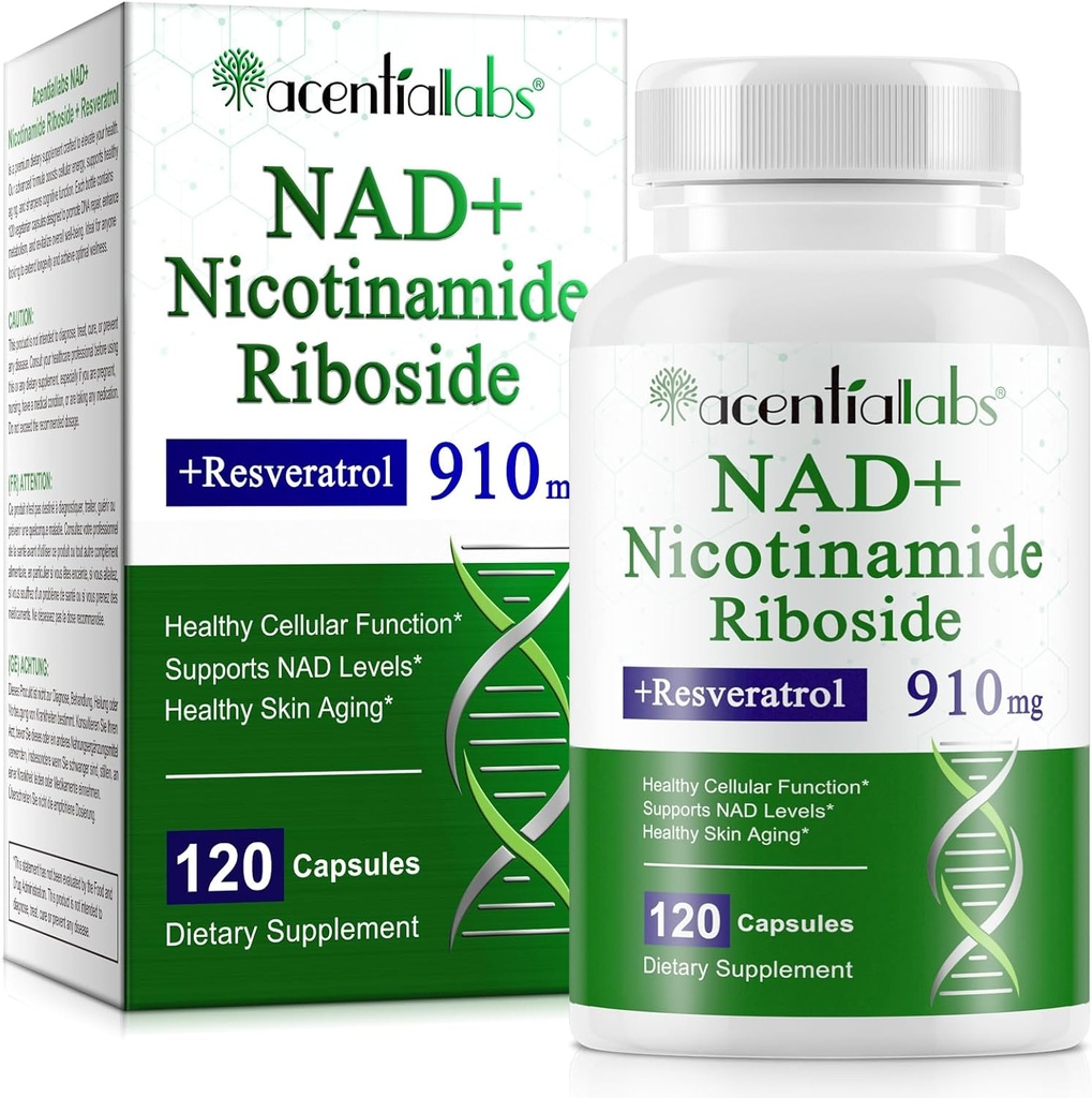 NAD Nicotinamide Riboside Resveratrol 900mg - NAD-supplement met Resveratrol Supplement voor Anti-Agen, Cellular Energy, DNA Repair, NAD Nicotinamide Riboside 900 met hoge absorptie