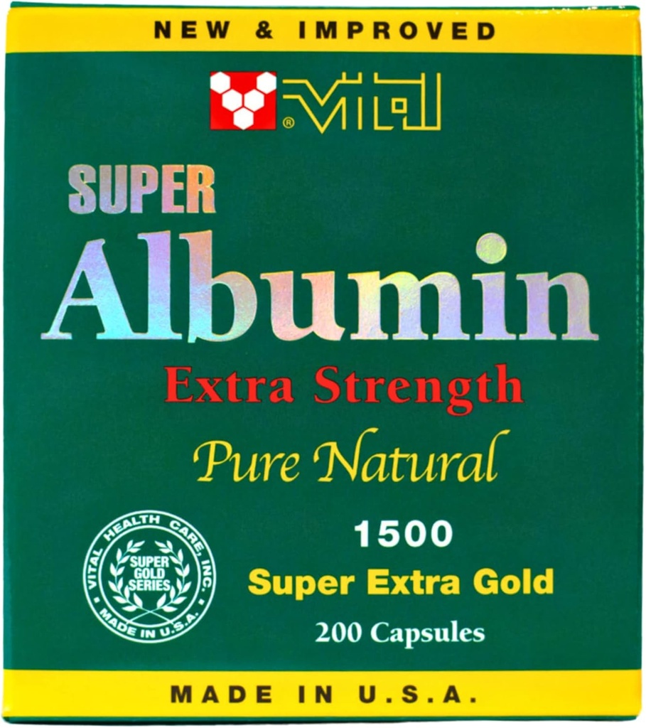 Nieuwe & verbeterde Super Albumin Gold Extra Strenth 1500 mg 200 capsules