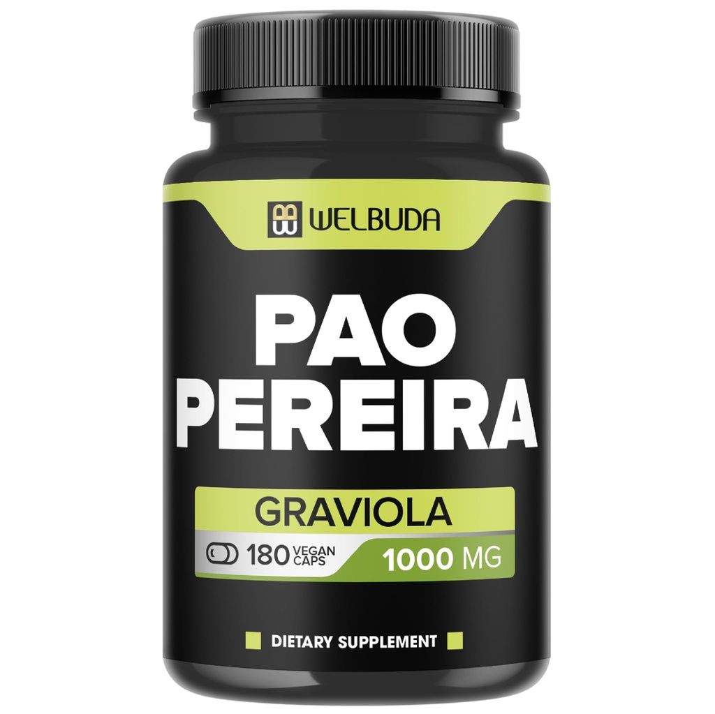 180 Capsules - 600mg Pao Pereira Herb Extract 10:1 with 400mg Graviola Soursop - Combined Formula for Immune System, Comfortable Mind, Body Management & Strength Support