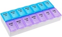 EZY DOSE Weekly (7-Dag) AM/PM Daily Pill Case, Medicine Planner, Vitamim, Visolie, Supplementen Organisator Container, Grote Compartementen, 2 keer per dag, Blauwe en Paarse Lids, BPA Gratis