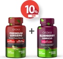ORZAX Ginseng, 30% Ginsenosiden, Premium 120 plantaardige capsules en vlierbessencapsules, 2000mg 60 plantaardige capsules, bundel