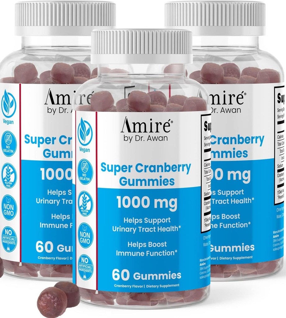 Amire door Dr. Awan Super Cranberry Gummies, helpt ondersteuning urinetrek gezondheid, helpt Boosts Immuunfunctie, Gelatine-vrije Cranberry Kauwen voor mannen & vrouwen, 180ct, 90-dag levering