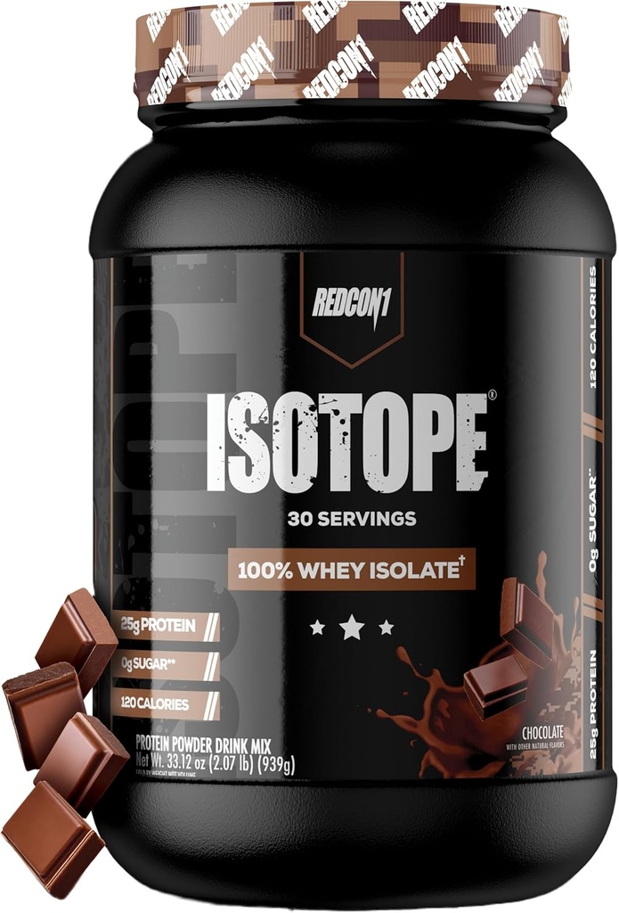 REDCON1 Isotope 100% Wei Isolaat, Chocolade - Keto Friendly Wei Proteïne Poeder - Lage Carb + Zero Toegevoegd Suiker Wei Proteïne Isolaat - Keto Proteïne Poeder (30 Servers)