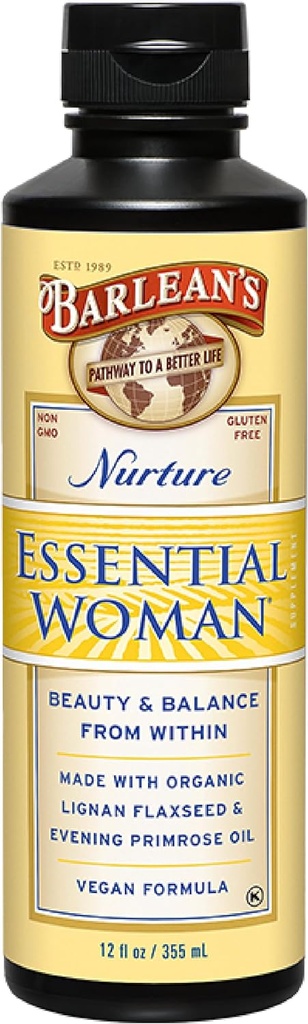 Barleans Essentiële Vrouw Liquid Supplement voor Vrouwen, Biologische Vlaszaad en Avond Primrose Olie voor gezond haar, Nagels en huid, Omega 3 6 9 en GLA, 12 oz