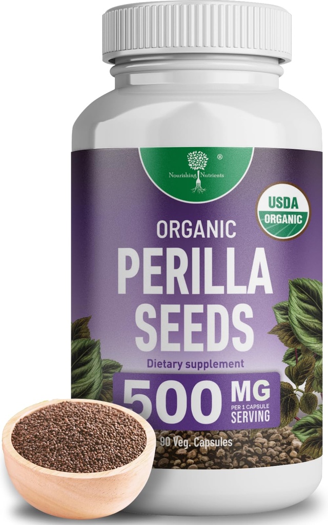Biologische Perilla Zaad Extract met 9% Rosmarinzuur - USDA Certified - Allergie Relief, Respirator and Immunity Booster- Th2 Cytokines, Natuurlijk voorkomende Luteoline - 500mg 90 capsules