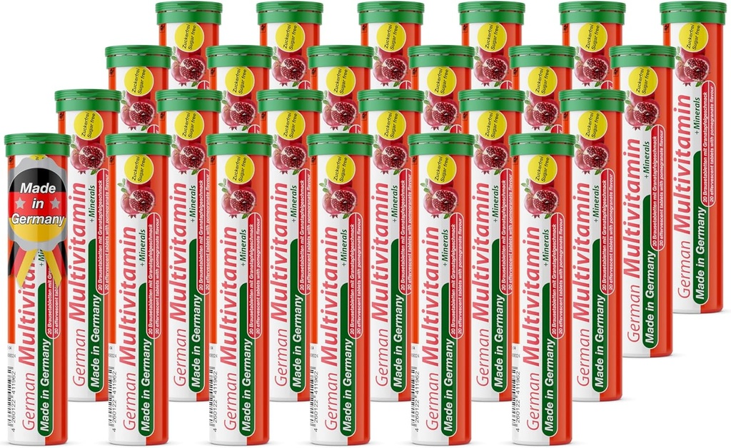 Duitse Multvitamine + Mineralen 10 Vitaminen 2 Mineralen - 480 Veganische Drink Bruistabletten - Granaatappelsmaak - Made in Germany